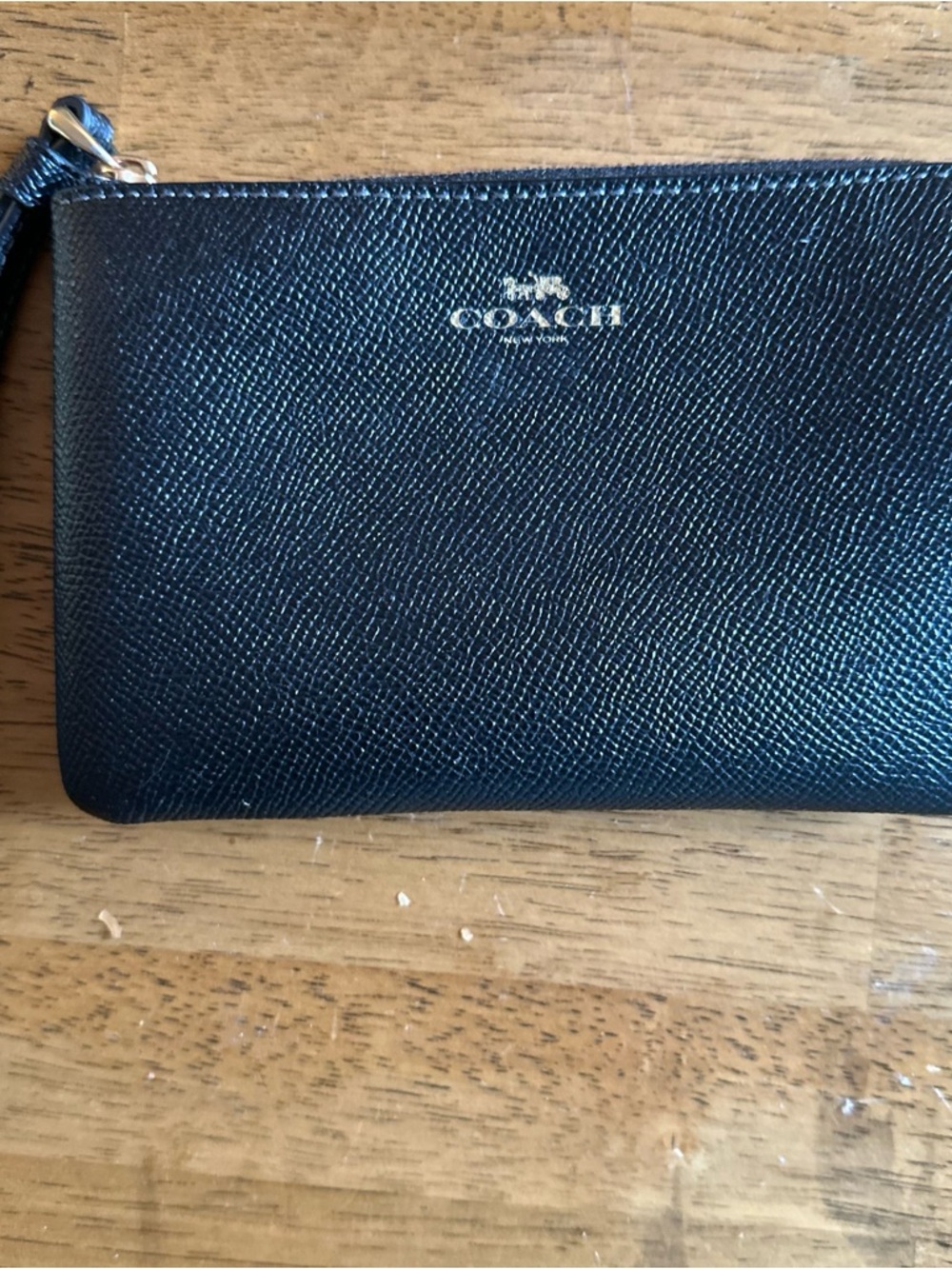 Coach Black Pebbled Leather Wristlet with Gold Logo